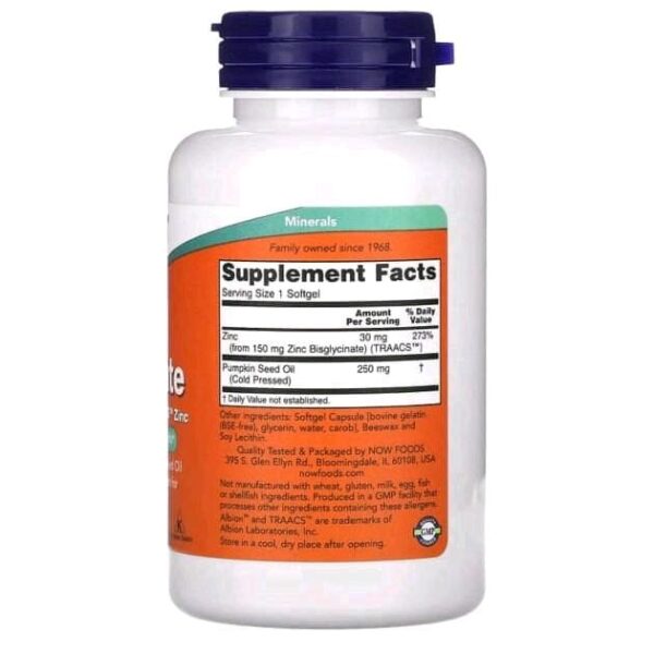 Zinc glycinate 30 mg now kemasan full botol